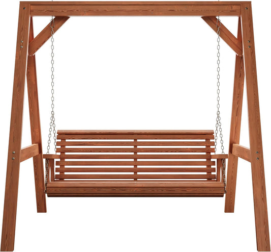 Amish Casual 5 Foot Roll Back Swing with A-Frame Stand in Cedar - Freestanding Wood Porch Swing for Patio, Yard or Garden-VerdiqueGarden