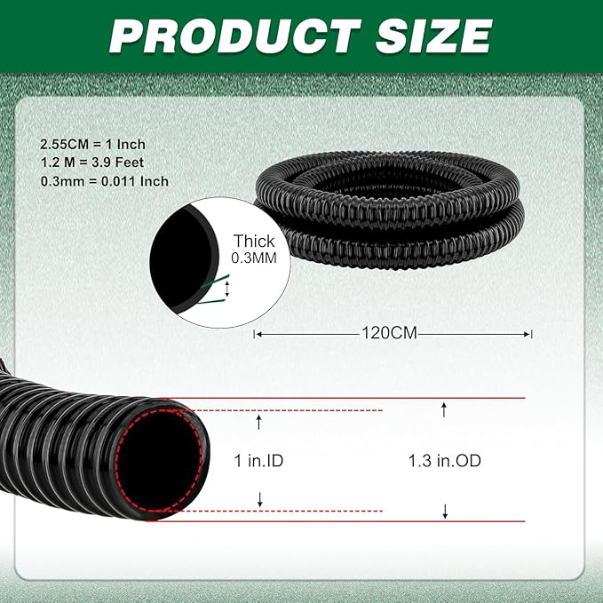 1" Dia. Corrugated Pond Tubing 1-Inch ID, 20.6 FT Length, Black PVC Kinkproof Strong Flex Tubing with Pipe Fittings, Aquarium, Pond Waterfall, Garden Pond Pump Drainage Tube-VerdiqueGarden
