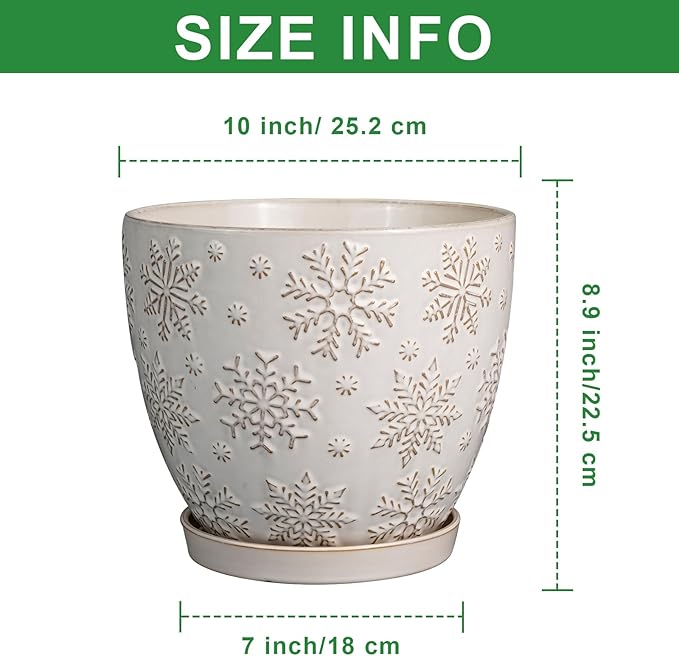 10 Inch Ceramic Planter Pot Large Plant Pot for Indoor Plants Outdoor Round Flower Pot with Drainage Hole and Saucer for Home Garden Decor White-VerdiqueGarden