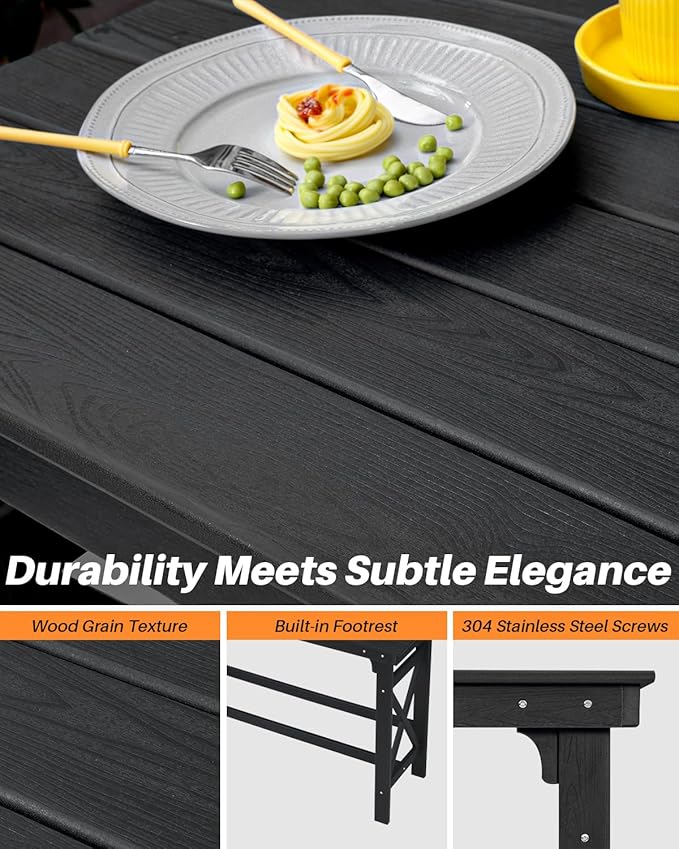 HDPE Patio Bar Table, 41" Rectangle Outdoor Bar Tables Counter Height Table, Adirondack Outdoor Bar Height Table, HDPE Outside Pub Tables for Balcony, Deck, Backyard, Poolside, Obsidian-VerdiqueGarden