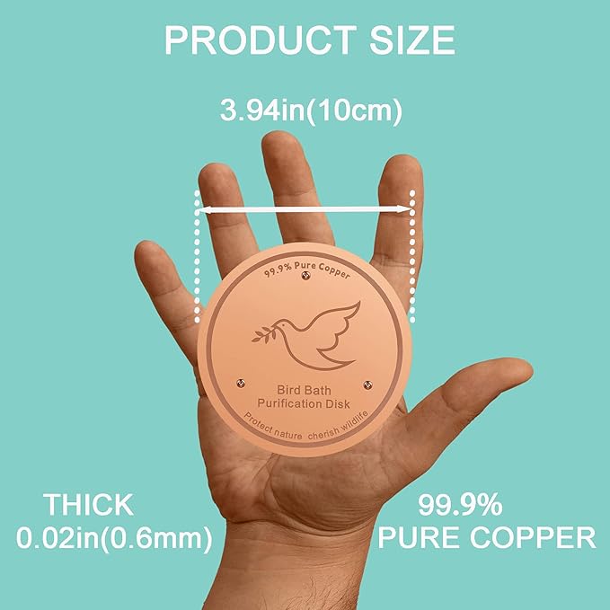 1Pack Bird Bath Copper Purification Disk | 0.6mm Reinforced 99.9% Pure Copper | Universal Fit for Outdoor Birdbaths(Birdbath Copper 1 Pack)-VerdiqueGarden