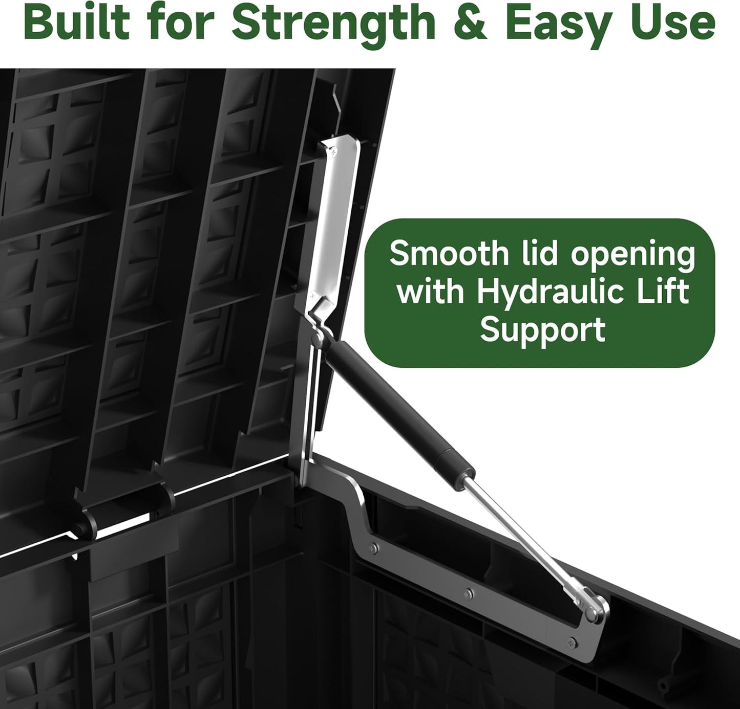 100 Gallon Outdoor Storage Box Waterproof, UV Resistant Resin Deck Box with Hydraulic Rod, Reinforced Stability for Patio, Garden, Quad Leaf Black-VerdiqueGarden