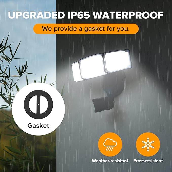 LUTEC 2 Pack 72W 7500LM LED Security Lights Motion Sensor Light Outdoor, 5000K Daylight, IP65 Waterproof, Dusk to Dawn, 3-Head Motion Detected Flood Light for Garage, Yard, Porch(Black)-VerdiqueGarden