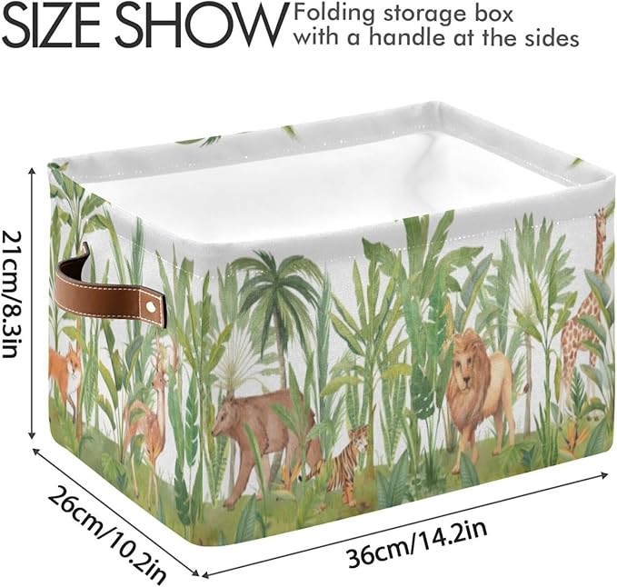 Animal Rectangular Storage Basket Organizer Bin Shelf Baskets For Home Office Dorm Lions Tigers Bears Giraffes Forests-VerdiqueGarden