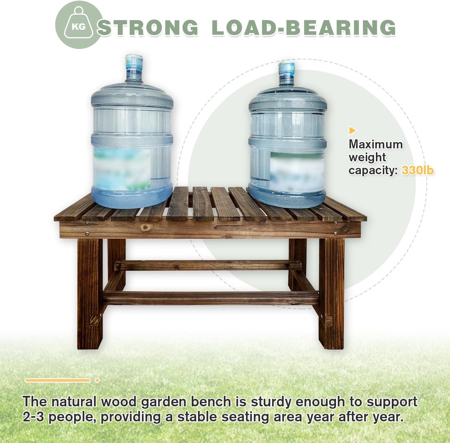 Outdoor Garden Bench, 3-Person Wood Patio Bench Weatherproof Outdoor Backless Bench, Anti-Corrosion and Anti-Rust Garden Benches for Garden Lawn Porch Park Backyard (Carbonized,47.25''/120cm)-VerdiqueGarden