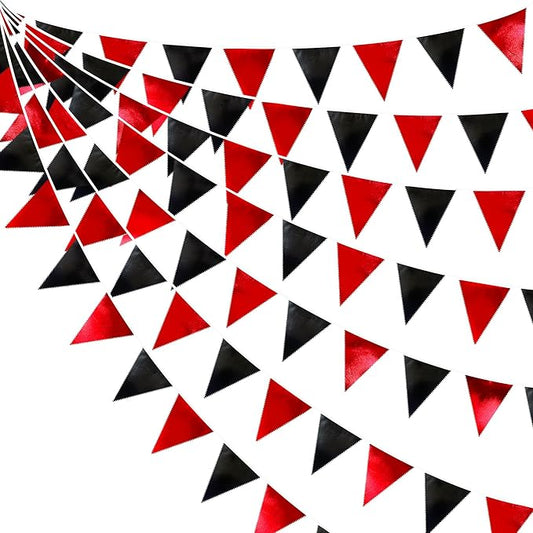 Red Black Party Decoration Metallic Fabric Triangle Pennant Banner Flag Bunting Garland for Graduation Halloween Birthday Wedding Bachelorette Anniversary Las Vegas Casino Poker Pirate Party Supplies-VerdiqueGarden