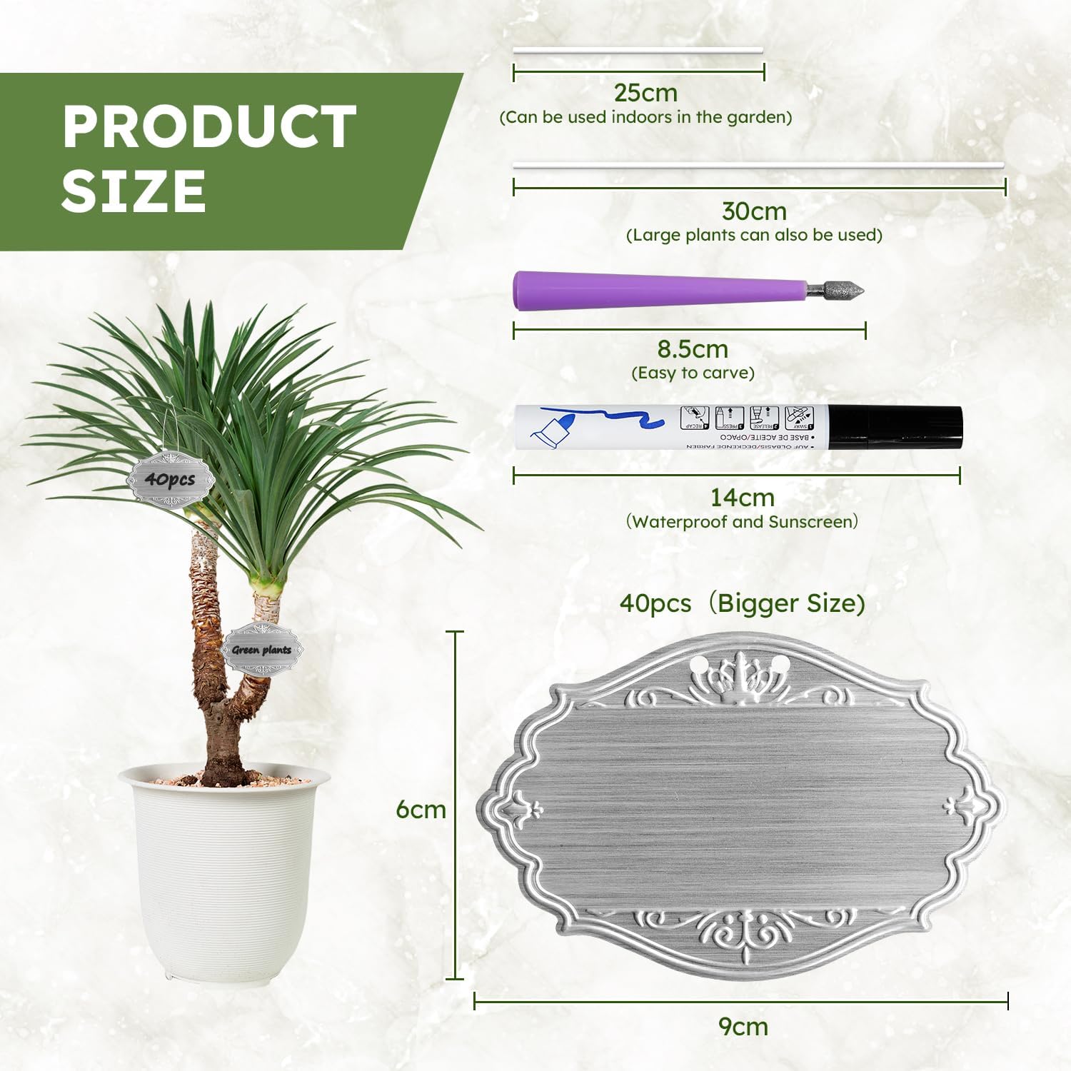 40PCS Plant Labels,Bigger Size Aluminum Metal Plant Tags Plant Label for Outdoor Garden Waterproof,Silvery Plant Name Tags for Tree,Vegetables,Herbs-VerdiqueGarden