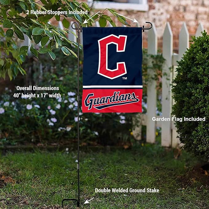 WinCraft Cleveland Baseball Diamond C Garden Flag and Pole Stand Mount-VerdiqueGarden
