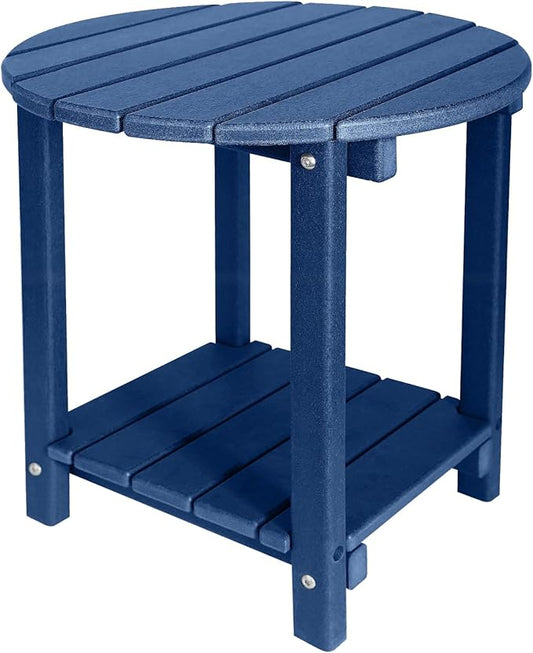 Adirondack Round Outdoor Side Table 2-Tier Storage Patio Side Table, HDPE End Tables for Backyard Pool Porch Garden Lawn (Blue)-VerdiqueGarden