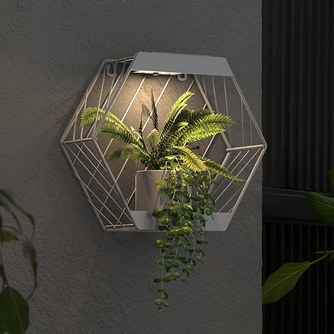 Grand patio Outdoor Leiden LED Solar Hexagon Wall Sconce Planter, with Dusk to Dawn Sensor Decor Wall Lighting for Garage Doorway Patio Yard, Cement Grey(S-Linear)-VerdiqueGarden