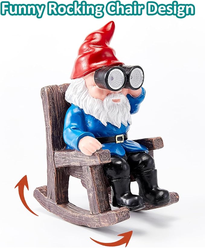 Solar Garden Gnome Statues Resin Gnome Figurines Sitting on Rocking Chair Outdoor Telescope Gnome Gifts for Yard, Patio Decor Gift-VerdiqueGarden