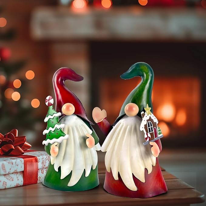 HONGLAND Christmas Decorations Outdoor Metal Gnome Yard Art Christmas Gnomes Statue 18 Inch Gnome Figurine for Holiday Christmas Lawn Patio Yard Garden Decor-2 PCS-VerdiqueGarden