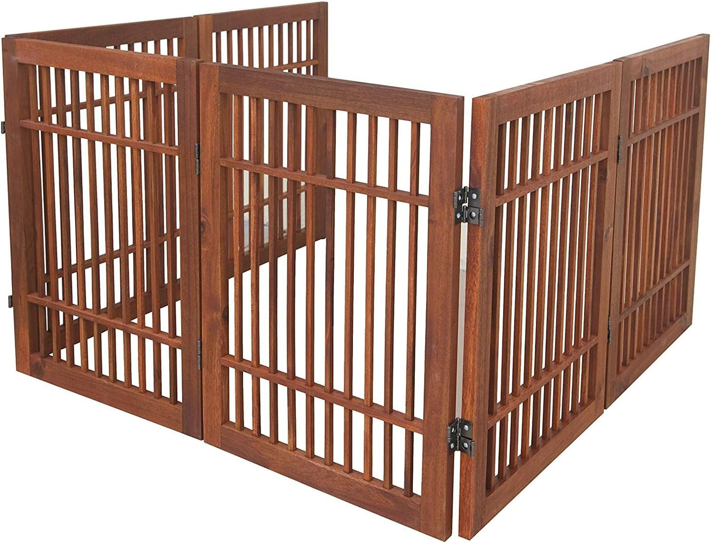 Pet Dog Gate Strong and Durable Freestanding Folding Acacia Hardwood Portable Wooden Fence Indoors or Outdoors by Urnporium (Brown Pet Gate, 6 Panel 24" Tall)-VerdiqueGarden
