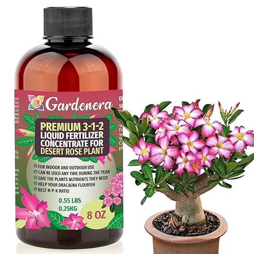 Premium Liquid Desert Rose Plant Fertilizer - 3-1-2 Concentrate for Indoor Plants and Flowers by Gardenera | Organic Plant Food for Desert Roses - 8oz-VerdiqueGarden