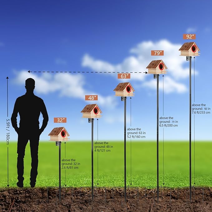 Smart Bird Feeder Pole - (32-92 Inch) Adjustable Bird House Pole Compatible with BirdBuddy, Outdoors Weather Station and Variety of Smart Birdhouse Styles, Heavy Duty Bird Feeder Stand Mount Kit-VerdiqueGarden