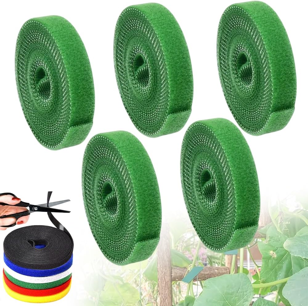 Reusable Plant Ties Tape for Climbing Plants, Garden Ties Tomato Plant Supports, Adjustable Garden Twine & Twist Ties Plant Ties for Outdoor Indoor Plants Stakes Gardening Supplies (Green, 5 Rolls)-VerdiqueGarden