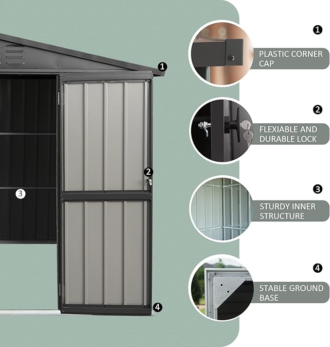Domi Outdoor Storage Shed 8.2' x 6.2', Metal Steel Utility Tool Shed Storage House with Double Lockable Doors & Air Vent for Backyard Garden Patio Lawn-VerdiqueGarden