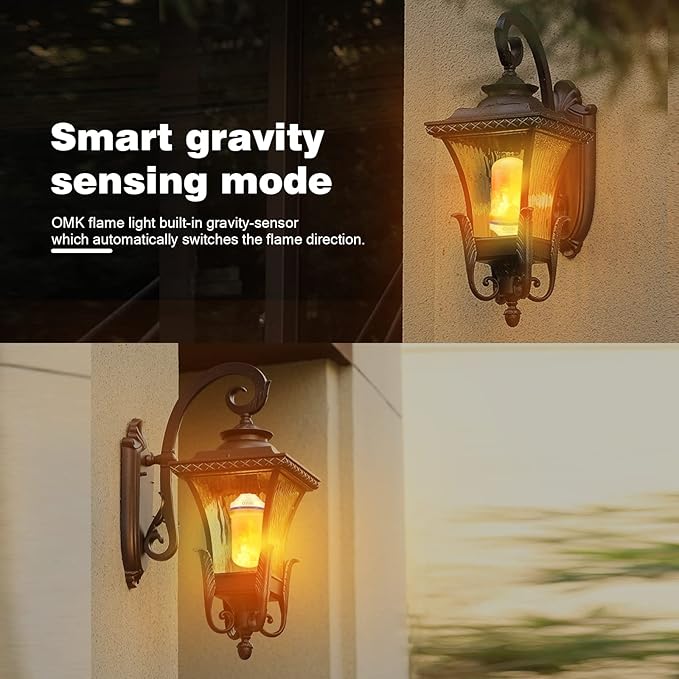 OMK 4 Pack Flickering Light Bulbs Christmas Decorations Sunlight LED Flame Effect Light Bulbs 4 Modes Fire Flickering Light Bulbs for Party Indoor Outdoor Decor Holiday Gifts-VerdiqueGarden