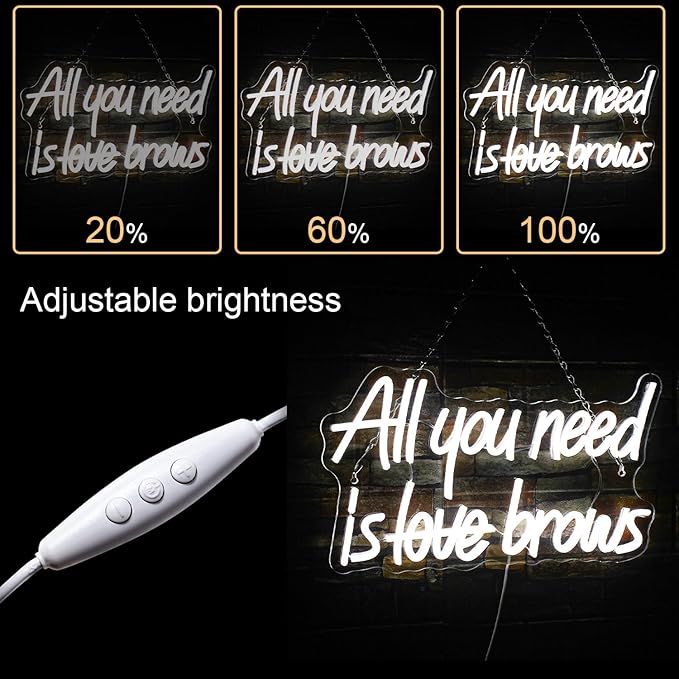 WLHOPE All you need is Brows Neon Sign White Led Neon Signs for Wall Decor, Nails Neon Signs USB Letter Neon Light Signs for Bedroom Girls Room Beauty Shop Nails Room Party Gift, Neon Nail Sign-VerdiqueGarden