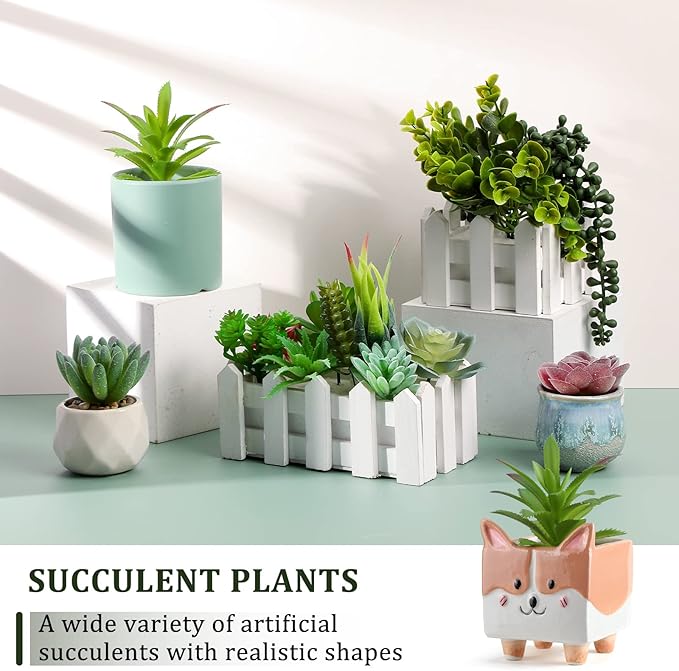 Therwen 32 Pcs Summer Artificial Succulents Plants Fake Realistic Faux Succulents Fake Plant Artificial Plant Home Decor for Outdoor Indoor Garden Office Summer Decorations-VerdiqueGarden