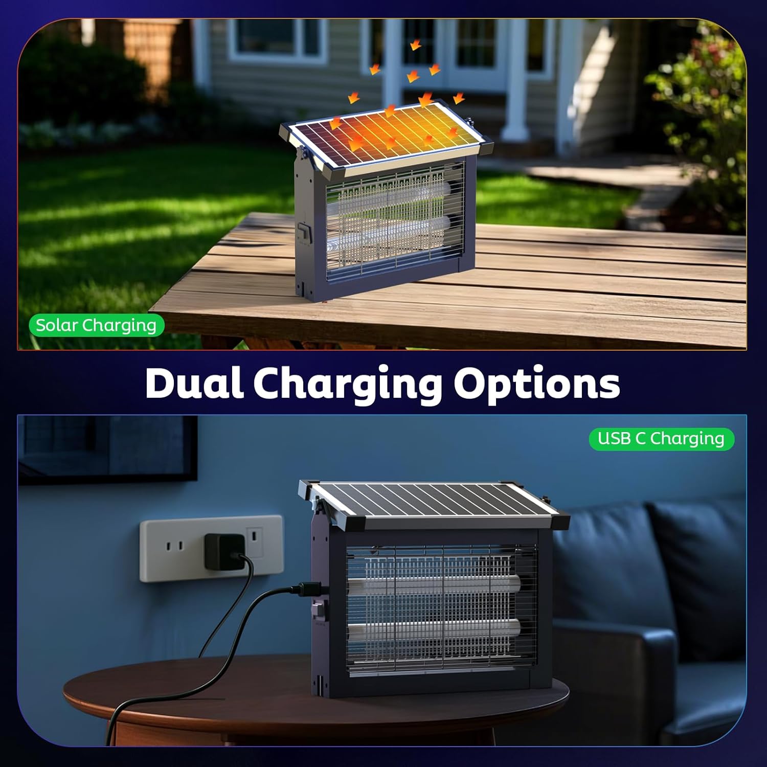 Solar Bug Zapper Outdoor, Mosquito Zapper Waterproof Electric Fly Zapper Rechargeable Mosquito Killer Lamp with 10W Solar Panel, 4500V Cordless Fly Trap for Backyard, Patio, Garden, RV, Camping-VerdiqueGarden