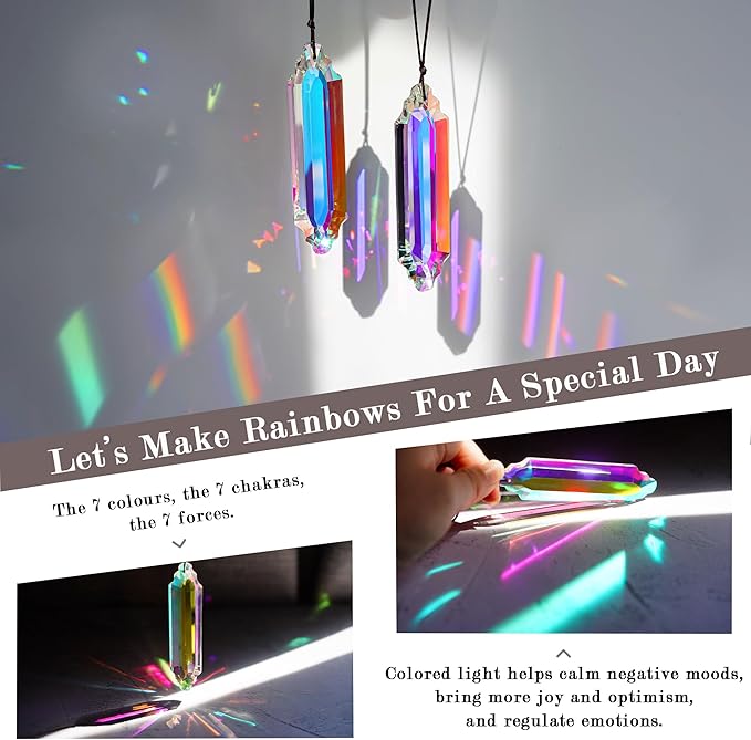 HDCRYSTALGIFTS 2 Pack 5" Large Crystal Suncatcher Prisms,AB Crystals for Sun Catchers,Rainbow Maker Hanging Prisms for Windows,Room,Chandelier,Garden Home Decor-VerdiqueGarden