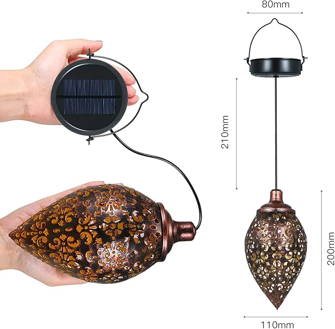 Hanging Solar Lights Solar Lantern LED Garden Lights Metal Lamp Waterproof for Outdoor Hanging Decor (2 Pack)-VerdiqueGarden