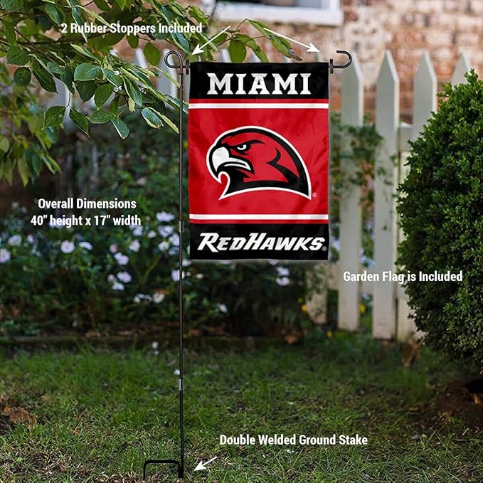 College Flags & Banners Co. Miami Redhawks Garden Flag with Stand Holder-VerdiqueGarden