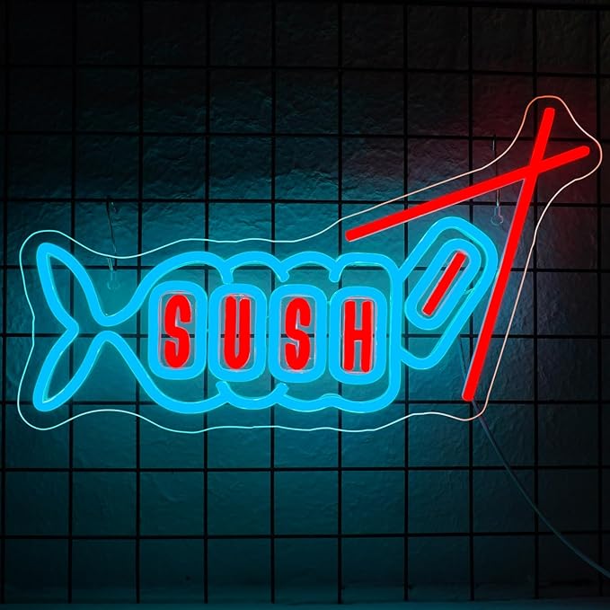 WLHOPE Sushi Fish Neon Sign Neon Signs for Wall Decor Dimmable Sushi Blue Pink Neon Lights LED Sign for Sushi Shop Restaurant Hoom Kitchen Party-VerdiqueGarden