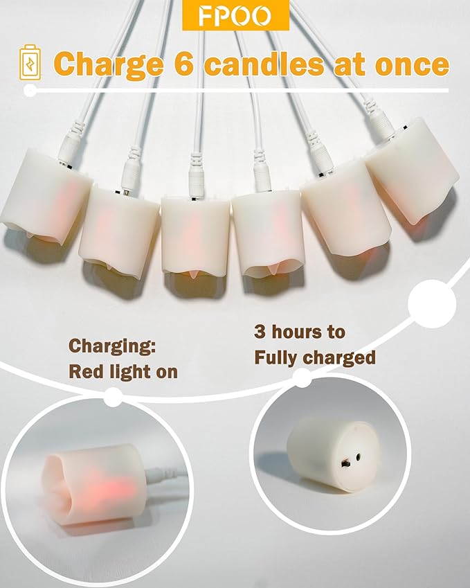 LED Tea Lights Rechargeable Candles with USB Charging Cable, 6 PCS Votive Tea Light with Remote, Flameless Flickering Warm White Tealights Candle for Halloween, Pumpkin Light, Christmas Decoration-VerdiqueGarden