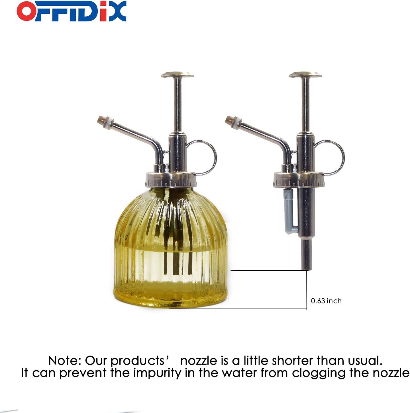 OFFIDIX Glass Watering Spray Bottle, 6.3" Tall Vintage Style Decorative Plant Atomizer Watering Can Pot with Bronze Plastic Top Pump for Indoor Potted Plants(Yellow)-VerdiqueGarden