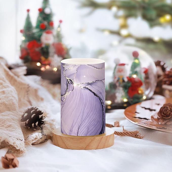 Flickering Flameless Candles, Purple Marble Lavender Liquid LED Candles with Remote Timer, Set of 2 Battery Operated Candle for Valentine Wedding Birthday-VerdiqueGarden