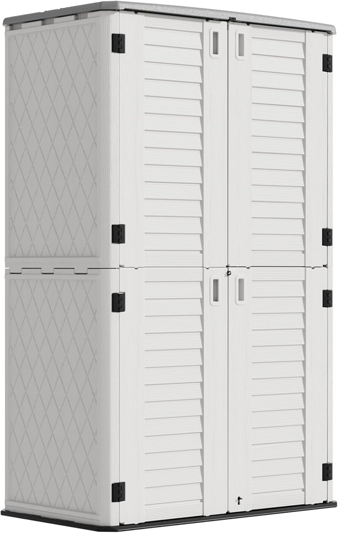 Outdoor Storage Cabinet Waterproof,Resin Vertical Storage Shed Lockable, 66 Cubic Feet Outdoor Storage Box for Garden/Backyard/Home/Pool-VerdiqueGarden