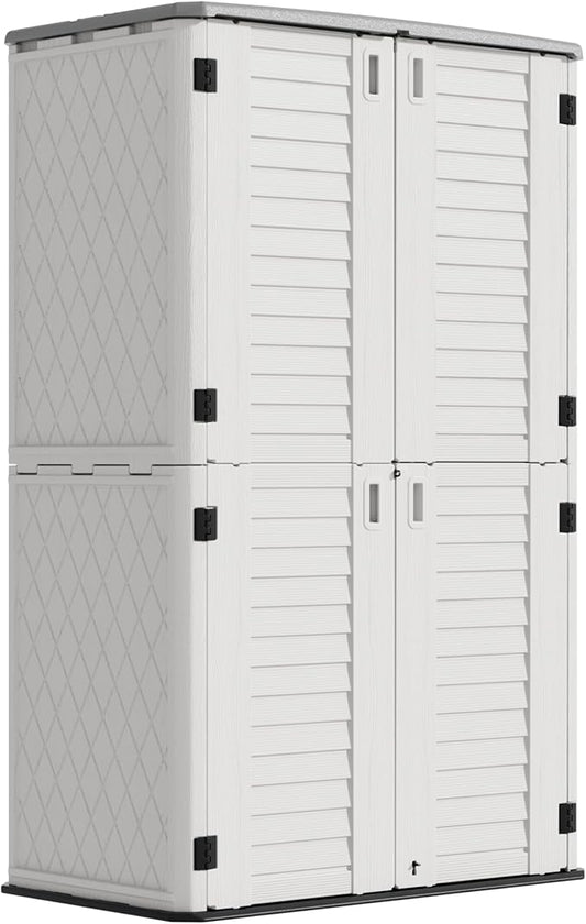 Outdoor Storage Cabinet Waterproof,Resin Vertical Storage Shed Lockable, 66 Cubic Feet Outdoor Storage Box for Garden/Backyard/Home/Pool-VerdiqueGarden