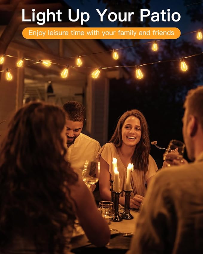 GLUROO Outdoor String Lights 180FT, 90+6Pcs Vintage Bulbs Shatterproof 2700K LED Patio String Lights Waterproof, Connectable Edison Style Lights, Hanging Lights for Backyard, Bistro-VerdiqueGarden