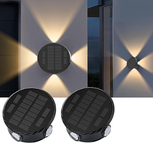 Outdoor Wall Lights - 4 LED Solar Lights for Outside - IP65 Waterproof-RGB Multicolor - Auto On/Off - 1200mAh Battery, Use on The Fence, Patio, Yard, Garden, Porch&More 2 Pack (Warm Color)-VerdiqueGarden