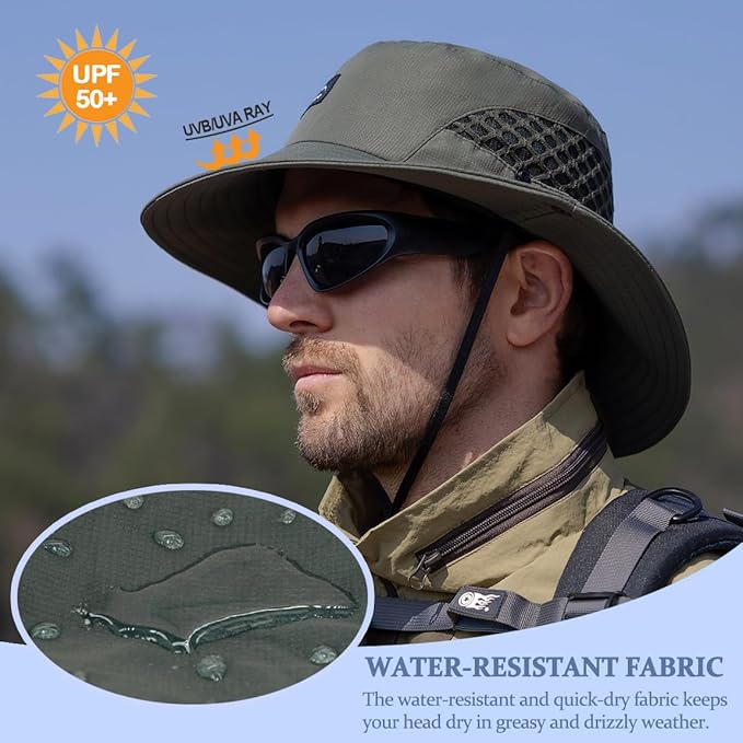 Fishing Hat, UPF50+ Wide Brim Sun Hat for Men Women, UV Protection Hiking Beach Bucket Hats Summer Safari Hat-VerdiqueGarden