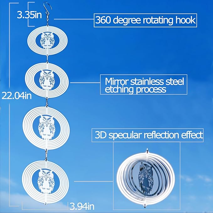 12 Discs Owl Bird Scare Discs Set-Highly Reflective Double-Sided Bird Reflectors,Extra Sparkly Owl Wind Spinner Outdoor Garden Decor, Bird Devices Deterrent to Scare Birds Away from Yard Patio Farm-VerdiqueGarden