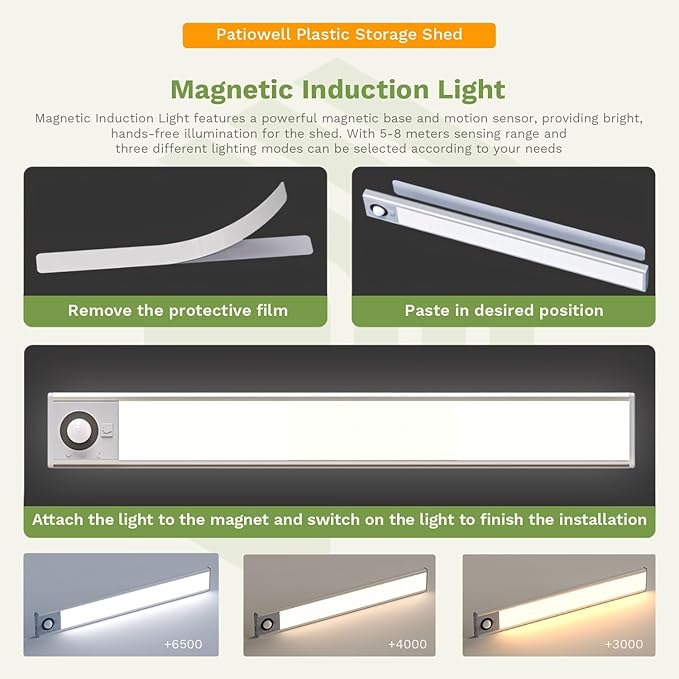 Patiowell 8 x 10 FT Resin Outdoor Storage Shed with Floor and Light, Large Plastic Barn with Lockable Door for Garden Tools, Backyard, Bike Storage, Easy Installation in Beige (Kick-it Shed)-VerdiqueGarden