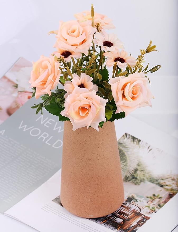 Simple Vase for Flowers Plants, Matte Vases for Modern Table Shelf Home Decor Wedding Boho Decor, 6" H Frosted Elegant Ceramic Vase for Pampas Grass Fluffy Stem Bouquet Lavender Flowers (Brown, 1)-VerdiqueGarden