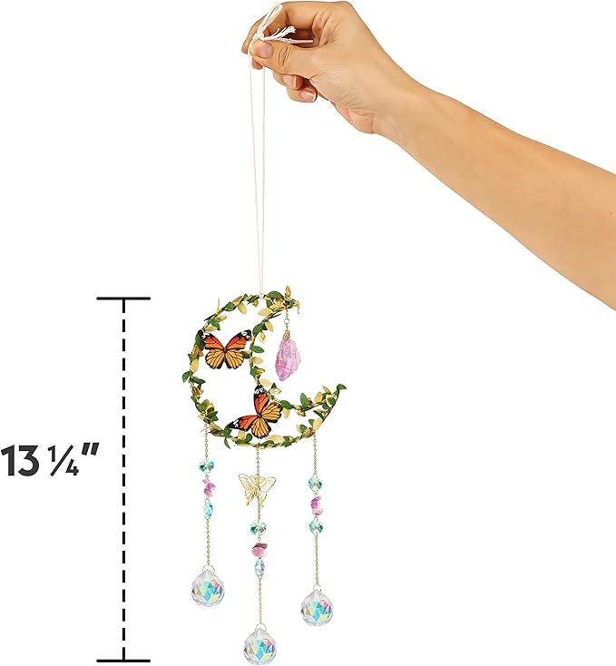 Crystal Suncatcher for Windows - Moon Shaped with Enchanting Butterfly Design - Sun Catchers Indoor Window - Hanging Crystal Wind Chimes, Rainbow Maker Gifts, Prism Suncatcher, Window Decor-VerdiqueGarden