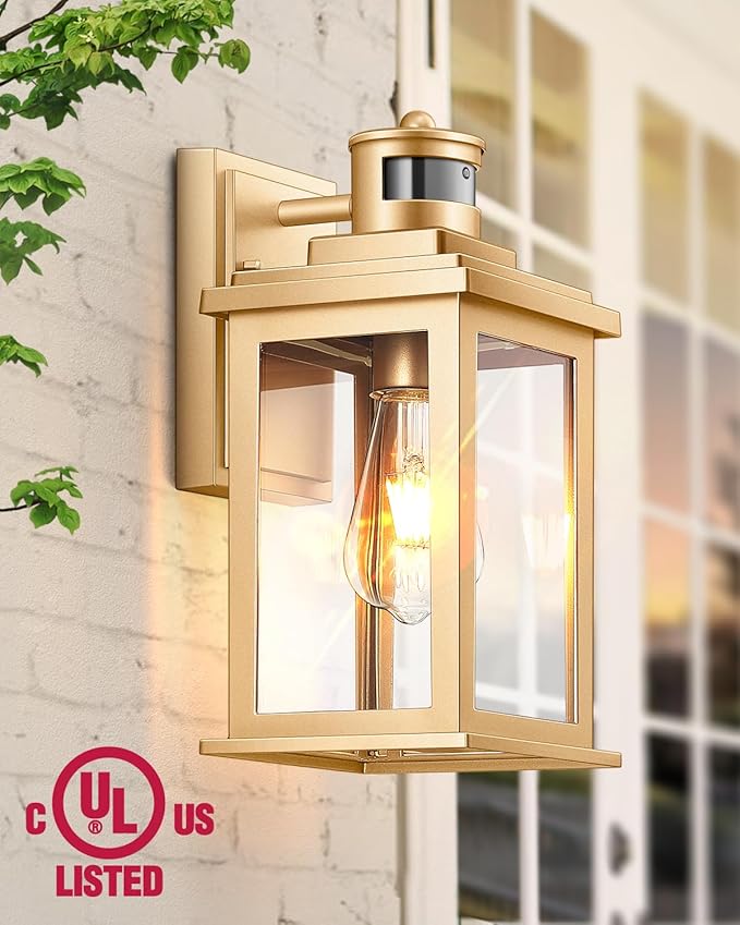 VIANIS Motion Sensor Outdoor Wall Lights Sconce, 2 Pack Dusk to Dawn Outdoor Light Fixture, Gold Waterproof Outdoor Motion Sensor Light for House, Doorway, Entryway, Garden,Hardwired, Non-Solar-VerdiqueGarden