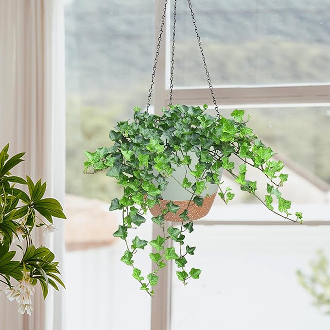 10/9/8 Inch Hanging Planter for Indoor Outdoor Plants, 3 Pack Self-Watering Hanging Pot with Drainage Holes Hanging Planter Baskets Plant Pots with Removable Tray (Green+Brown)-VerdiqueGarden