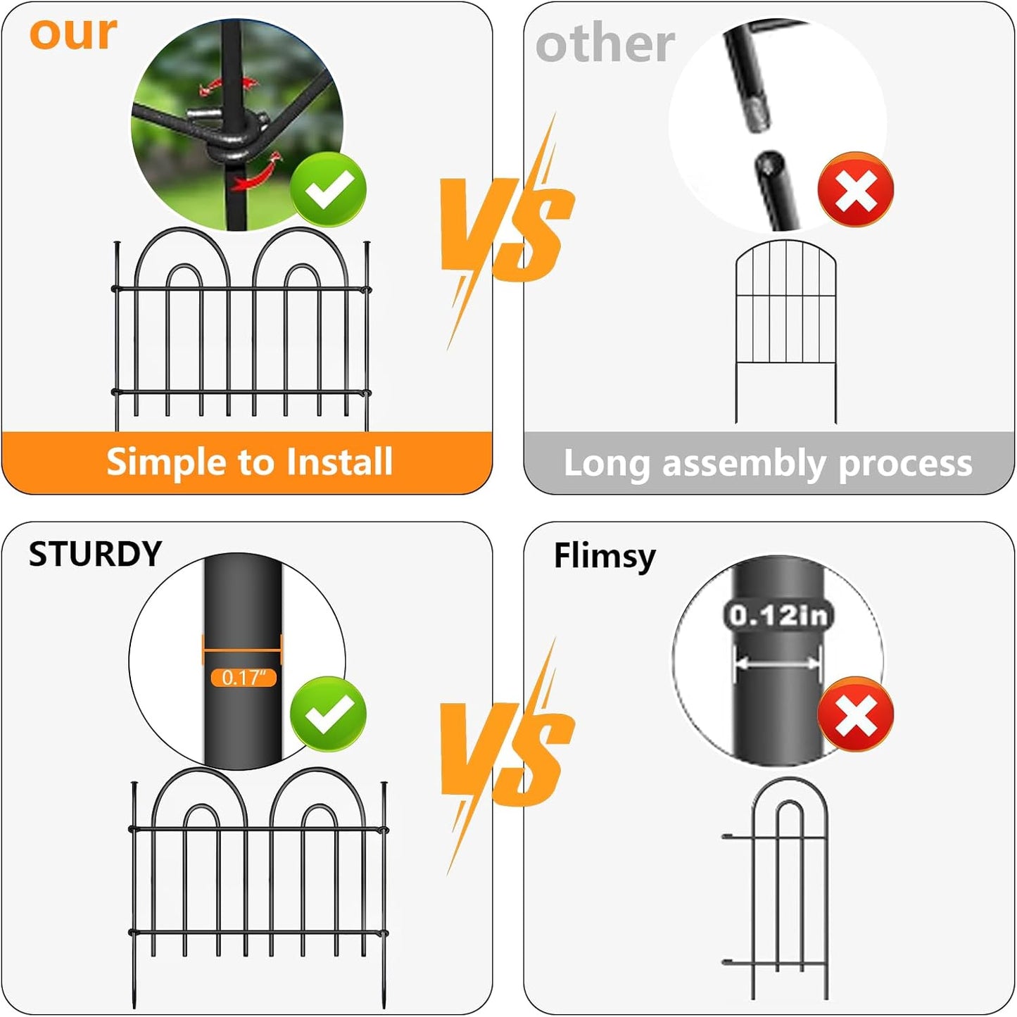 45ft X 13in Animal Barrier Fence, 32 Panels No Dig Fence for Dogs Rabbit, Anti Digging Defense Barrier Garden Edging Border, Rustproof Metal Arched Decorative Garden Fencing for Outdoor, Yard, Lawn-VerdiqueGarden
