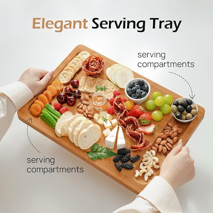 Extra Large Bamboo Cutting Board for Kitchen - 18 Inch Wood XL Cutting Boards with Juice Groove and Handles, Wooden Chopping Board for Meat, Cheese, Fruit & Vegetables (Pre Oiled, Brown)-VerdiqueGarden