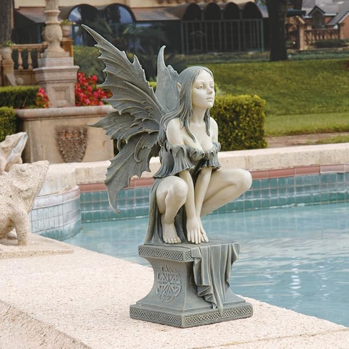 Design Toscano Celtic Fairy's Perilous Perch Outdoor Garden Statue, Large, 19 Inch, Polyresin, Two Tone Stone-VerdiqueGarden
