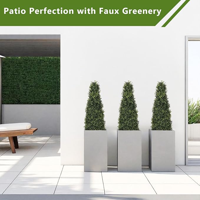 4ft Artificial Boxwood Topiary Trees (Set of 2) - UV Resistant Faux Plants Outdoor, Realistic 48in Fake Potted Bushes and Shrubs for Front Porch, Planter, Patio - Low Maintenance & Evergreen-VerdiqueGarden