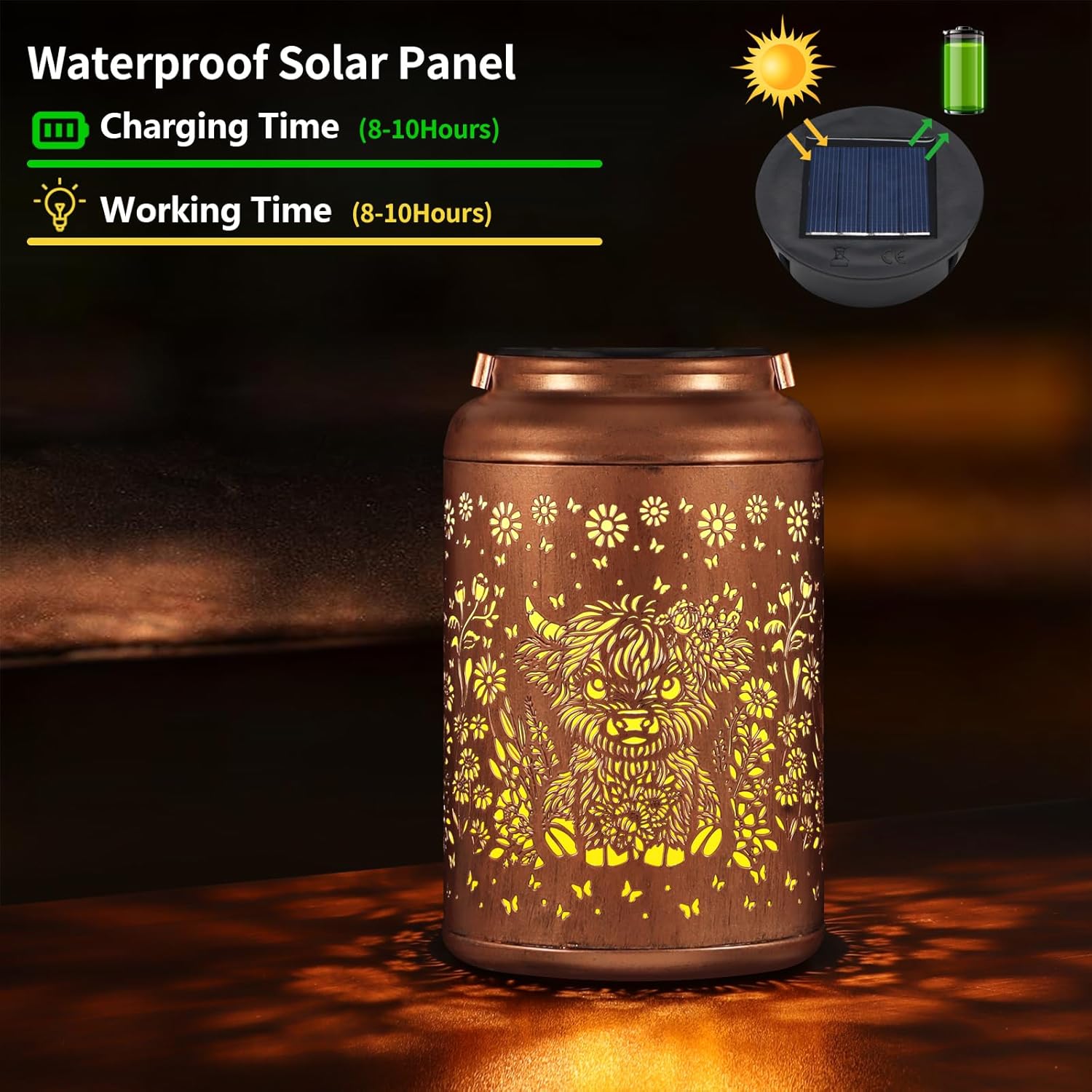 Solar Lanterns Outdoor Waterproof Garden Decor Birthday Gifts for Women Mom Grandma Hanging Solar Lights Metal Decoration Outside for Yard, Patio (Highland Cattle)-VerdiqueGarden