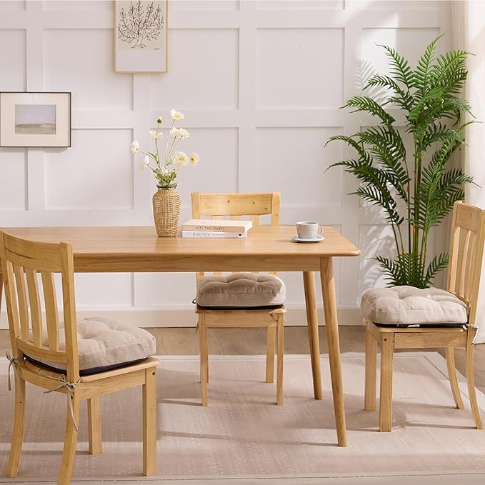 Chair Cushions, Foam Dining Chair Cushions, Tufted Indoor Chair Pads, Set of 6, Beige, 16.5” x 16.5” x 3.5”-VerdiqueGarden