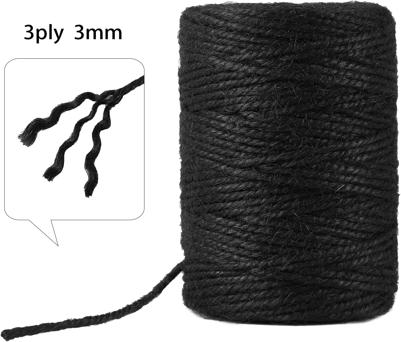 328 Feet 3mm Thick Black Natural Jute Twine, Garden Twine Heavy Duty Industrial Packing Materials String Wrapping, Arts, and Crafts, Halloween Wrapping, Gardening Applications-VerdiqueGarden